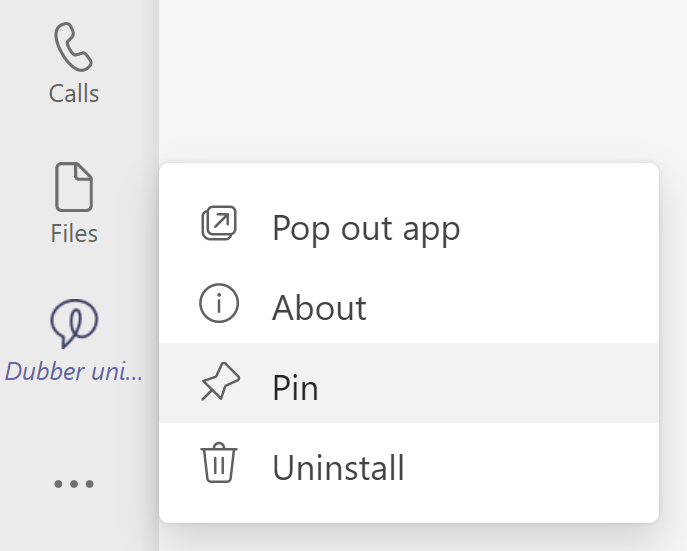 Pin the Dubber app to the menu in the sidebar